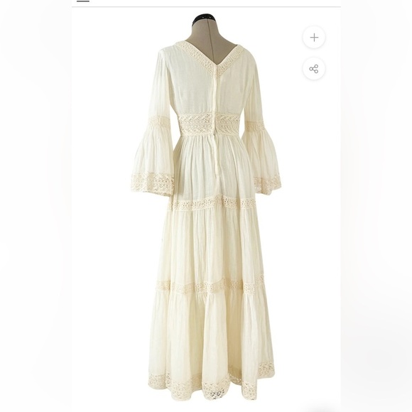 Victor Costa Mexican Wedding Dress Ivory Cotton Gauze & Lace Dress Romantic 1970 - Picture 8 of 16